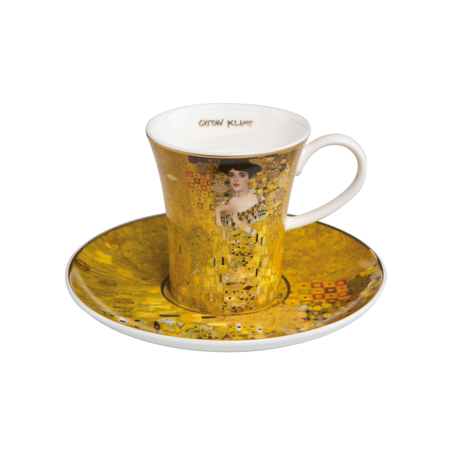 Goebel Espressotasse Gustav Klimt, Porzellan, Echtgolddekor, Gold, Adele Bloch-Bauer + Die Erfüllung, H: 8cm