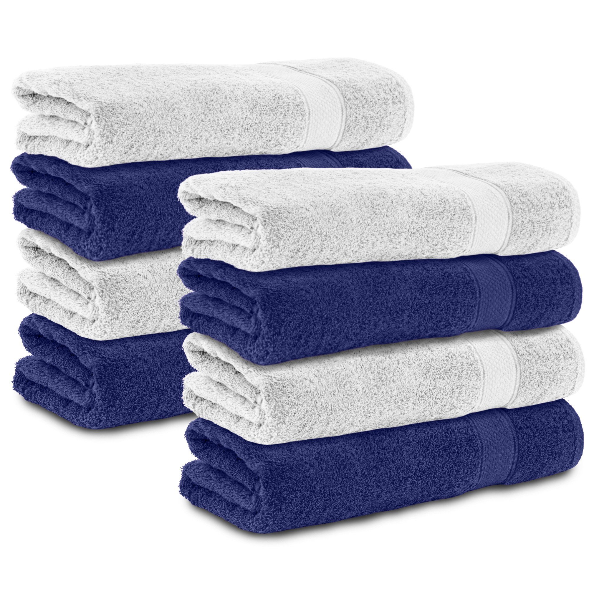 Komfortec Handtücher 100% Baumwolle, 470 g/m², Frottee (8-St), Badetücher 50x100 cm Set, Weich Weiß/Navyblau