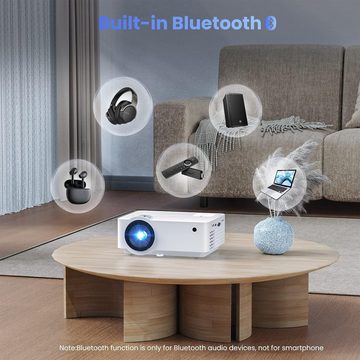 HOPVISION Native 1080P Multimedia Heimkino Mini Bluetooth 5.1 100'' Bildschirm Portabler Projektor (9500 lm, 10000:1, 1920*1080 px, kompatibel mit HDMI, USB, AV, Smartphone, Pad, TV Box, Laptop)