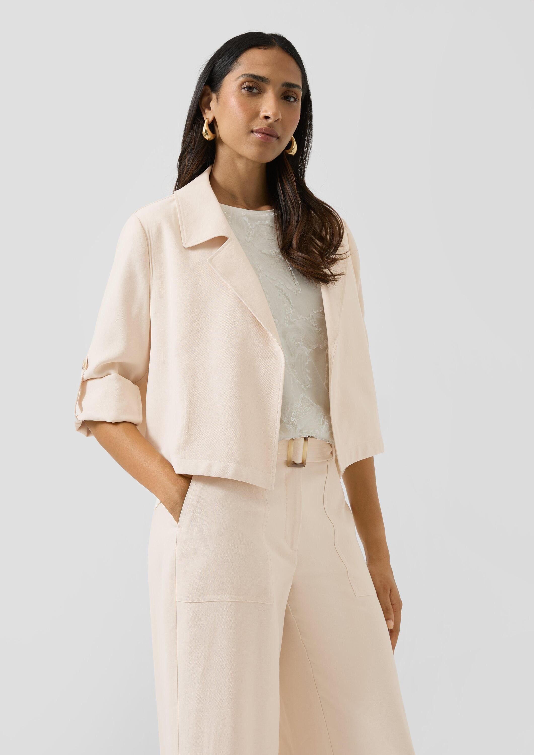 s.Oliver Jackenblazer Indoor-Blazer Kurzer Blazer aus Viskosemix mit 3/4-Ärmeln und Reverskragen
