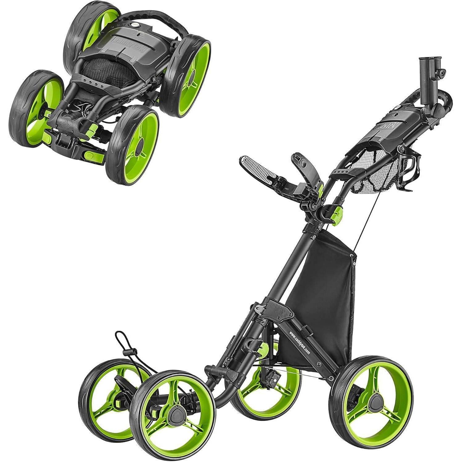 CaddyTek Golftrolley + Golfbag Explorer V8 Superlite Golfwagen 4 Räder 2019 - Black Lime