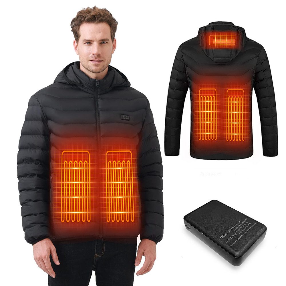 Mincoo Funktionsjacke BeheizbareJacke Herren mit 10000mAh Powerbank 3 Einstellbar Temperatur Warme winterjacke Heizjacke mit kapuze Elektrischer warme steppjacke