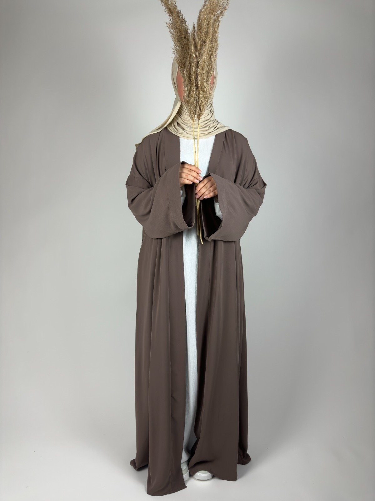 Aymasal Maxikleid Kimono Hafsa Abaya islamische Cardigan Kleidung Gebetskleidung taupe Kaftan