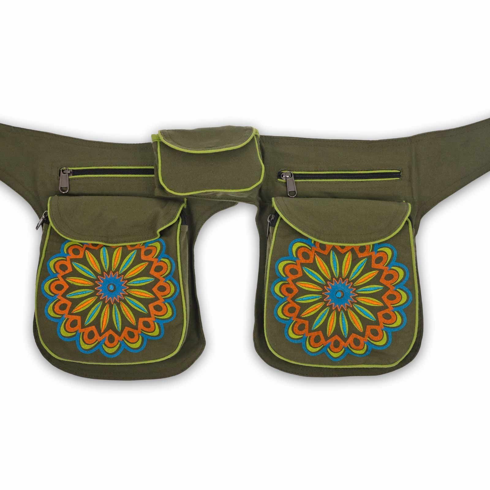 Festival Army MAGIE Hüfttasche Doppel Sidebag Bauchtasche UND Mandala KUNST Gürteltasche Green Bauchtasche