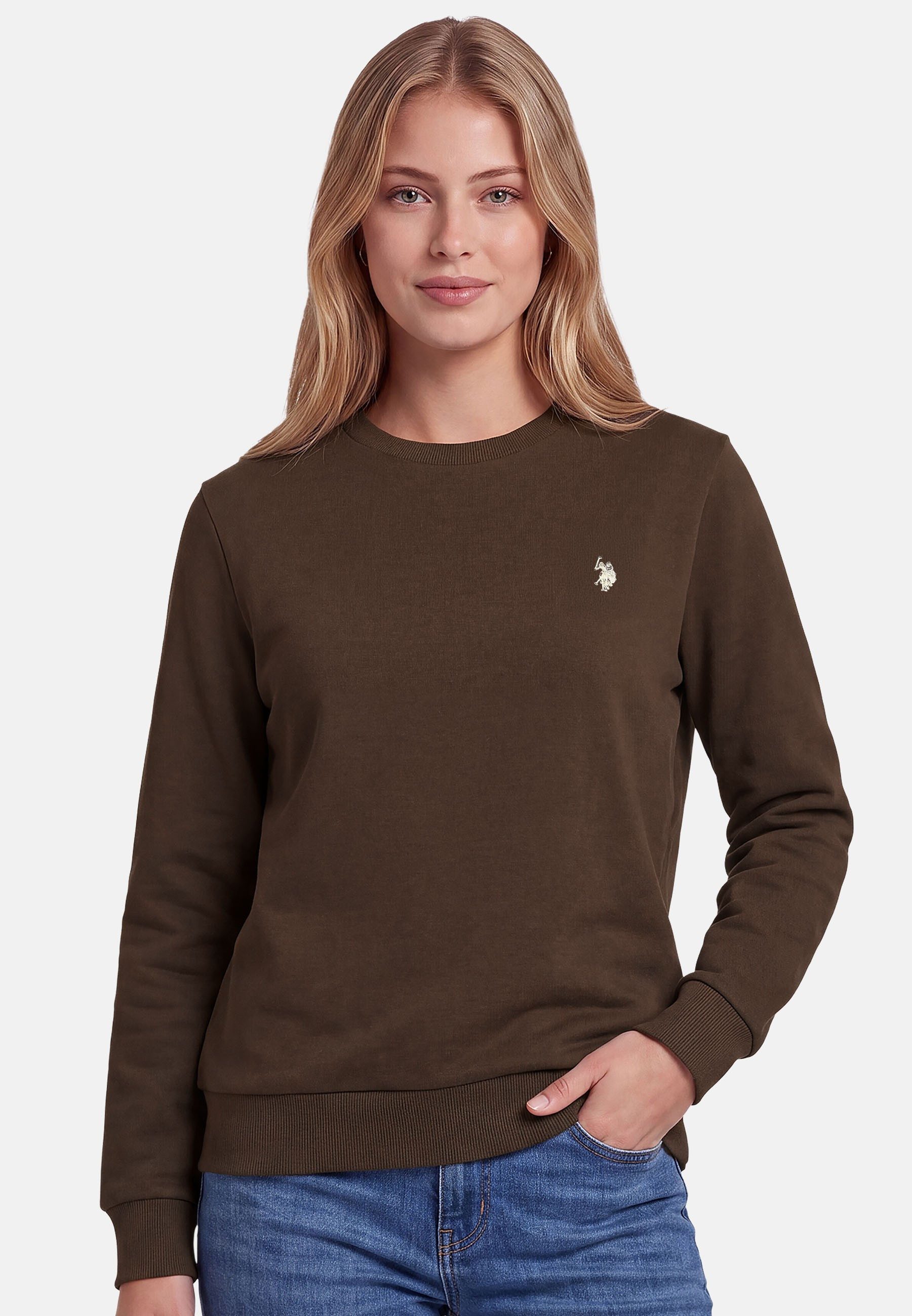U.S. Polo Assn. Rundhalspullover USZoee – Damen Sweatshirt mit Rundhalsausschnitt Weiche Baumwollmischung, femininer Schnitt und Logo-Stickerei