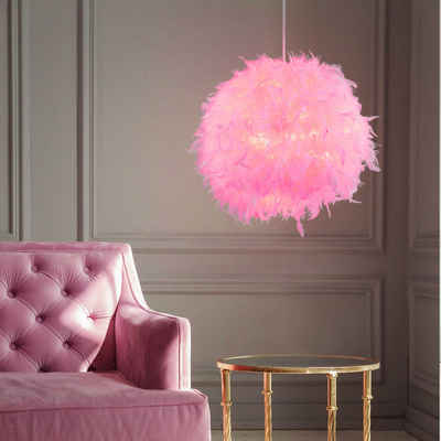 NOWA Kugelleuchte, Leuchtmittel nicht inklusive, Pendellampe Hängelampe Schlafzimmerlampe Federn pink Kinderlampe
