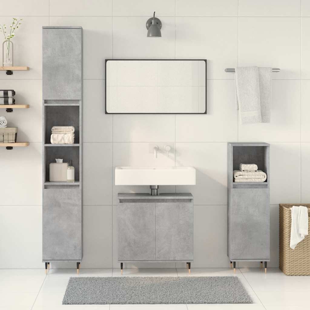 vidaXL Badezimmer-Set 3-tlg. Badmöbel-Set Betongrau Holzwerkstoff, (1-St) günstig online kaufen