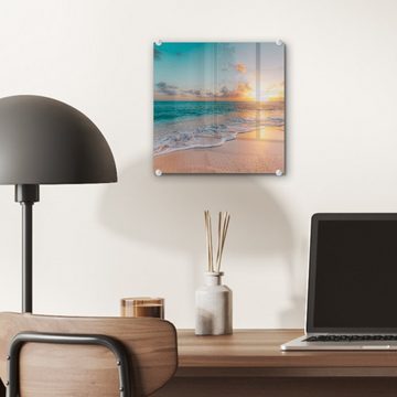 MuchoWow Acrylglasbild Sonnenuntergang - Strand - Meer - Sommer - Blau, (1 St), Glasbilder - Bilder auf Glas Wandbild - Foto auf Glas - Wanddekoration