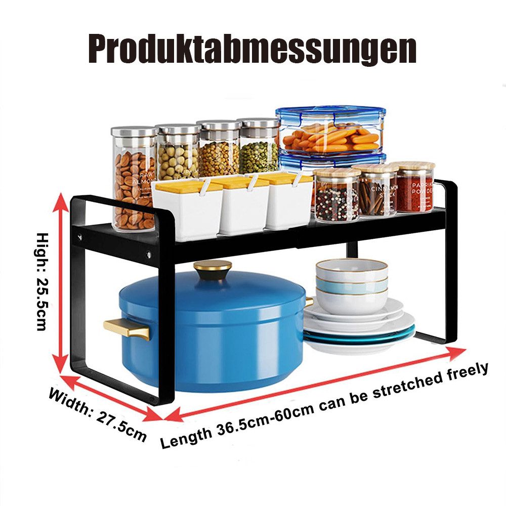 TUWENA Küchenregal Erweiterbarer Küchenregal Organizer, Küchengewürzregal Schrankregal, Schrankregal Ausziehbares 36-64cm, Ideal Tischregal oder Gewürzregal – Bild 2 von 5