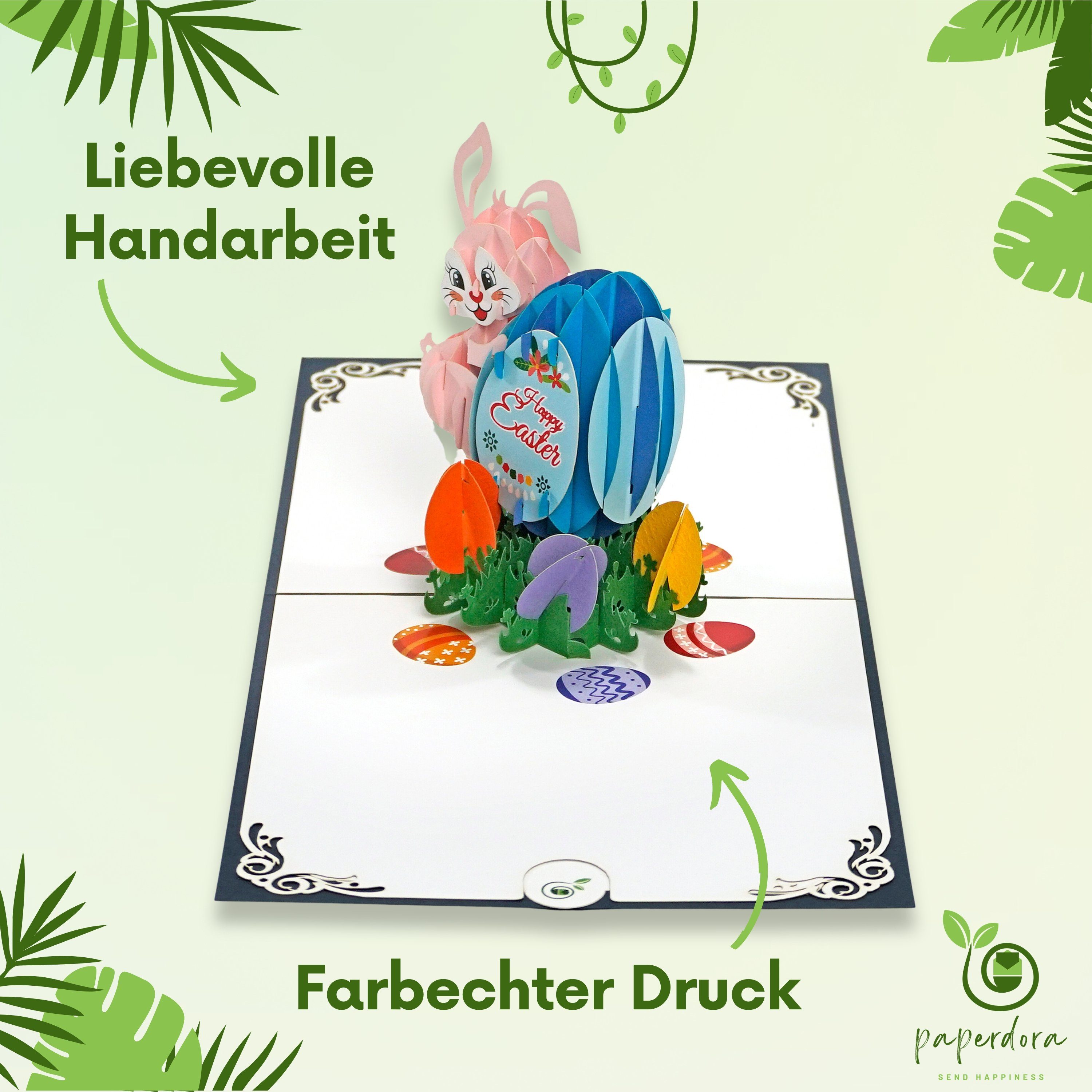 paperdora Osterkarte Grußkarte, mit „Ostern“ Geschenk Umschlag und Pop-Up-Karte 3D Wachssiegel Ostern 