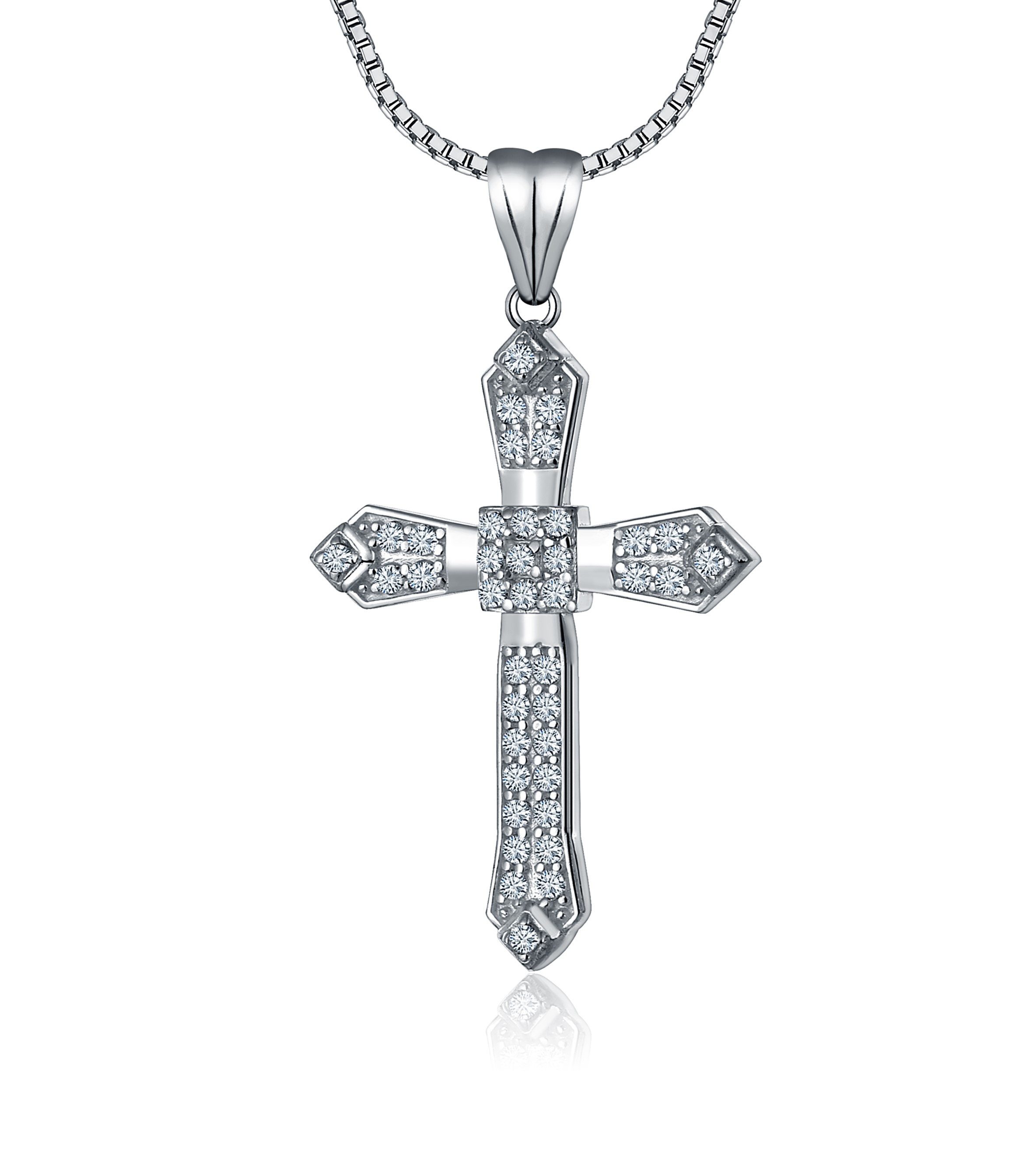 NAHLE Kette mit Anhänger Silber Kreuz Kette Silberkette Kette Zirkonia 925 Silber Halskette (2-tlg., inklusive Schmuckbox)