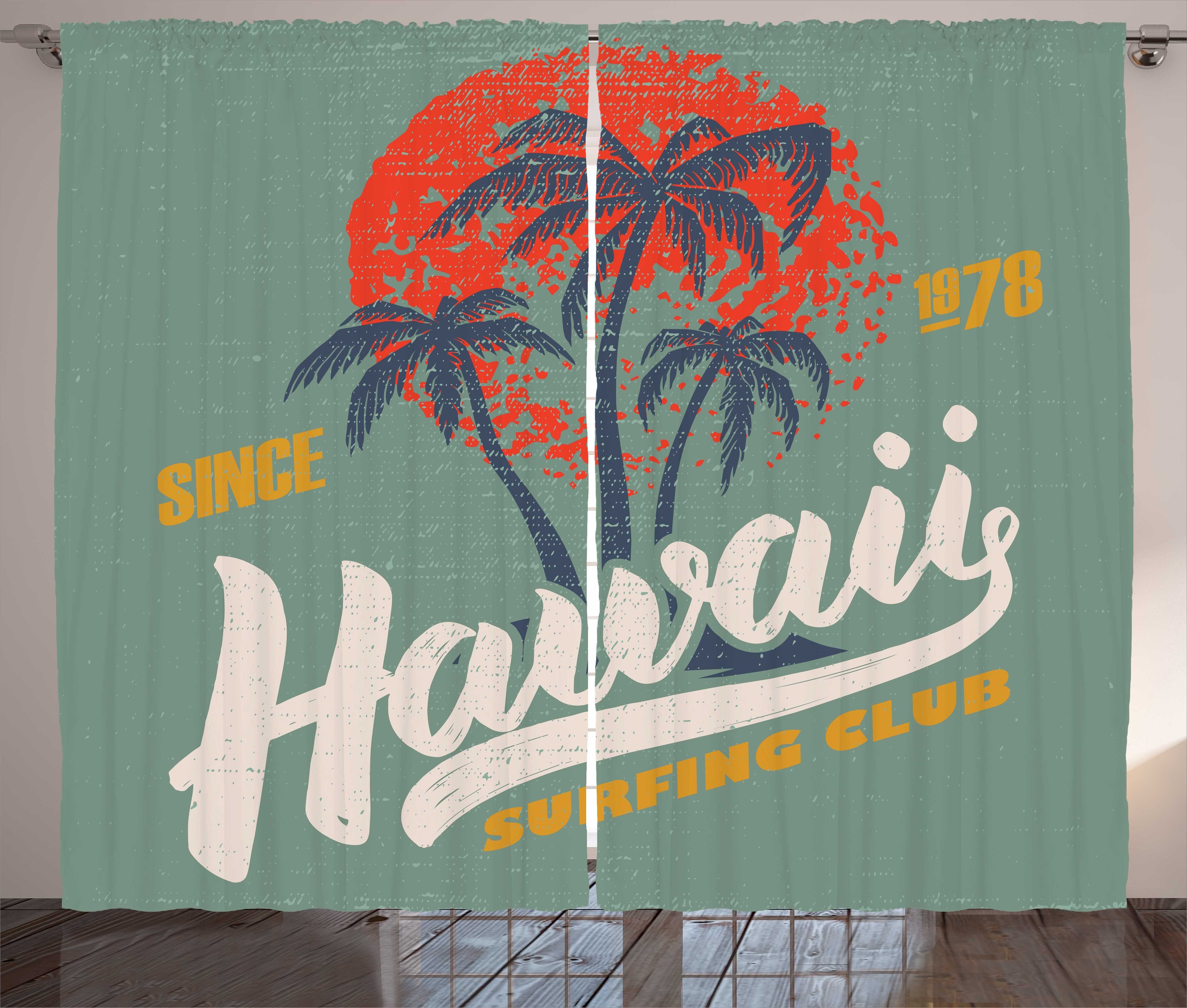 Gardine Schlafzimmer Kräuselband Vorhang mit Schlaufen und Haken, Abakuhaus, Hawaii Surfing Club-Logo-Grafik