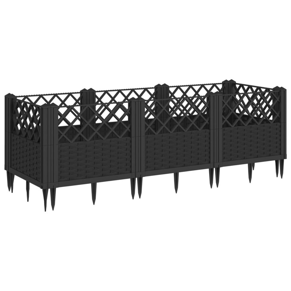 vidaXL Blumentopf Pflanzkasten mit Erdspießen Schwarz 123,5x43,5x43,5 cm PP (1 St)
