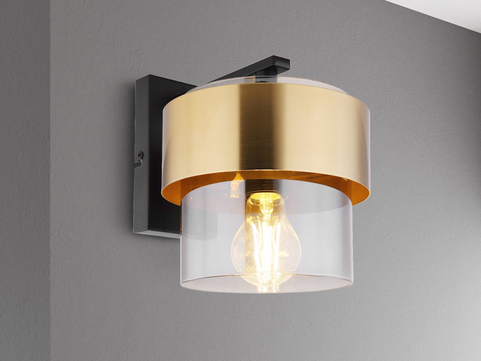 GLOBO LIGHTING LED Wandleuchte, LED wechselbar, warmweiß, innen ausgefallene Designer-lampen Rauchglas Treppenhaus Gold-en Ø18cm