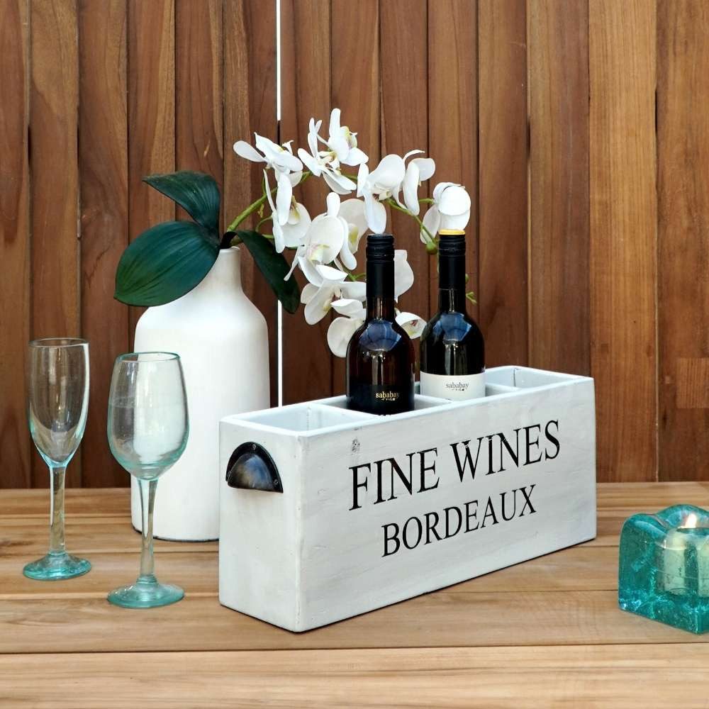 LebensWohnArt Weinregal Dekorative Flaschenbox CHATEAU 45cm antik-weiss Mahagony – Bild 2 von 5