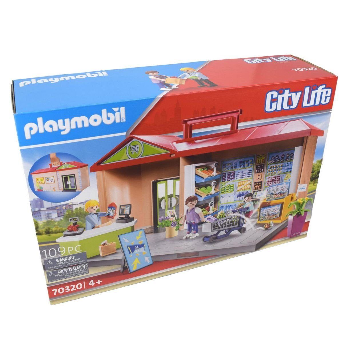 Playmobil® Spielbausteine Playmobil 70320 Mobiler Supermarkt Gemüseladen  mit viel Zubehör, mit Tragegriff