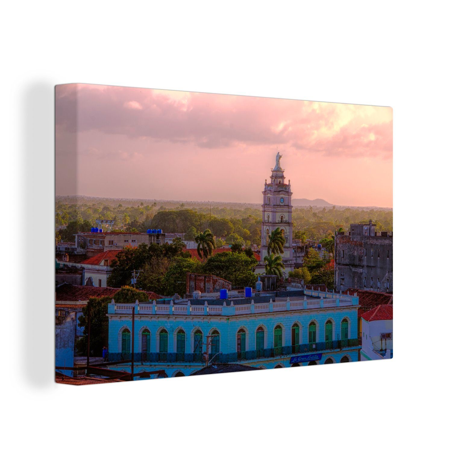 OneMillionCanvasses® Leinwandbild Bunter Stadthorizont im nordamerikanischen Kuba, (1 St), Wandbild Leinwandbilder, Aufhängefertig, Wanddeko, 30x20 cm