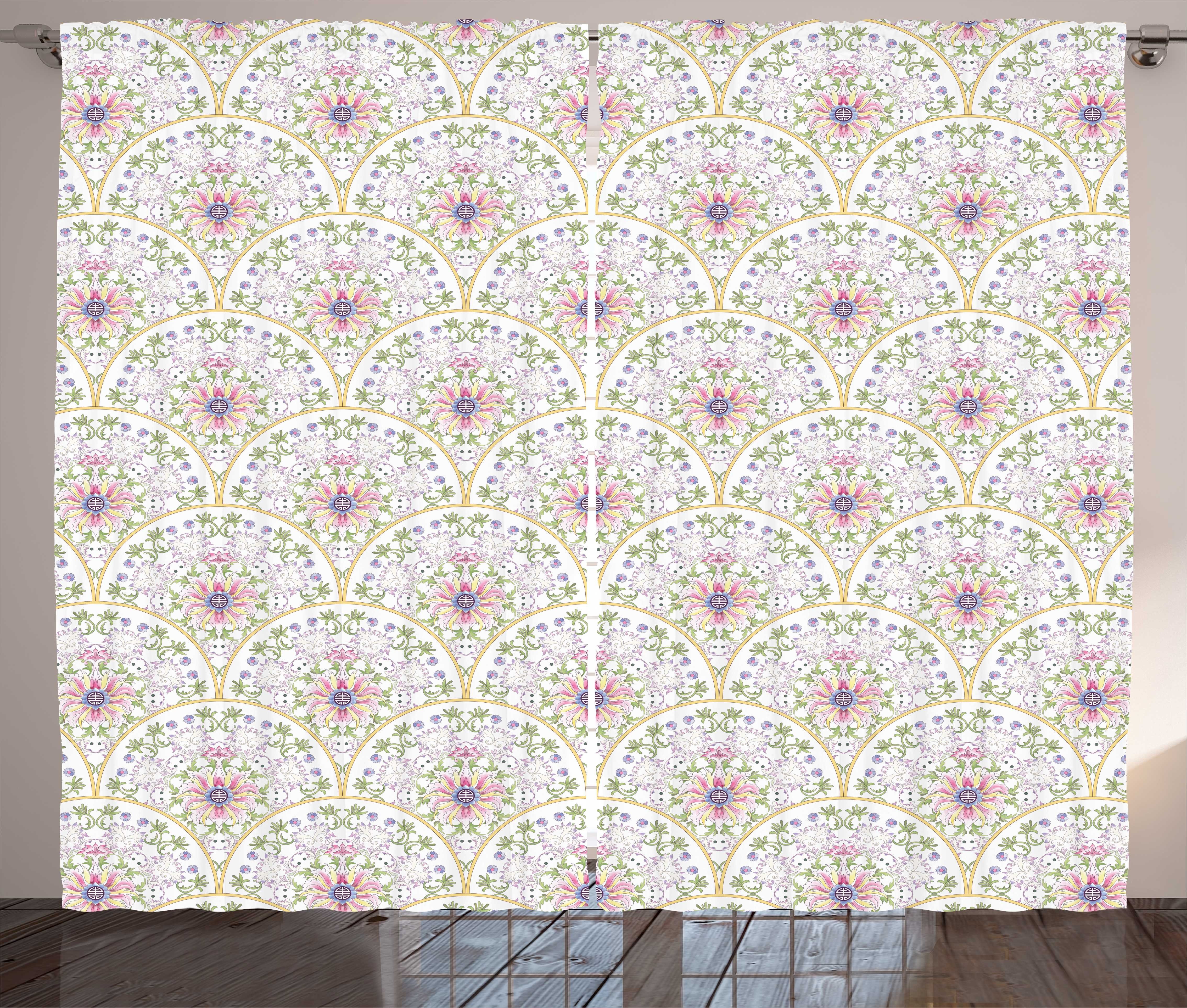 Vorhang Floral Blumen Illustration Schlafzimmer Schlaufen mit und Abakuhaus, Asiatische Gardine Haken, Kräuselband