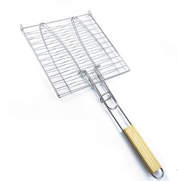 BAYLI Grillspieß 2er Set Fischbräter, 23,5 x 23,5cm Fischgriller für Grill mit Holzgri