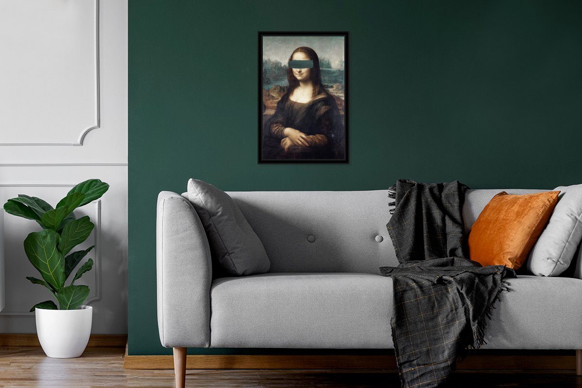 Wandposter, Mona - Leonardo Vinci - Bilder, Poster Gerahmtes Grün, Bilderrahmen MuchoWow (1 Wanddeko, St), Schwarzem Poster, Lisa da