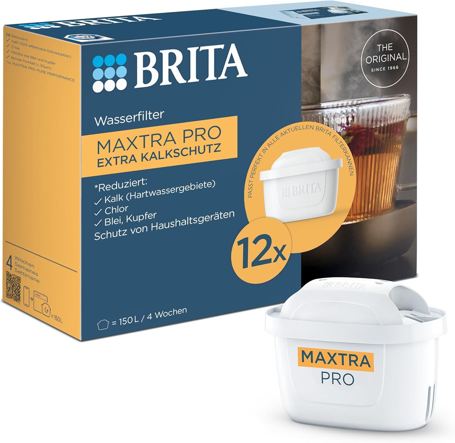 BRITA Wasserfilter Kartuschen MAXTRA PRO Extra Kalkschutz (12er-Pack) Jahrespack, Original Ersatz-Wasserfilter für alle BRITA Kannen, filtert Kalk