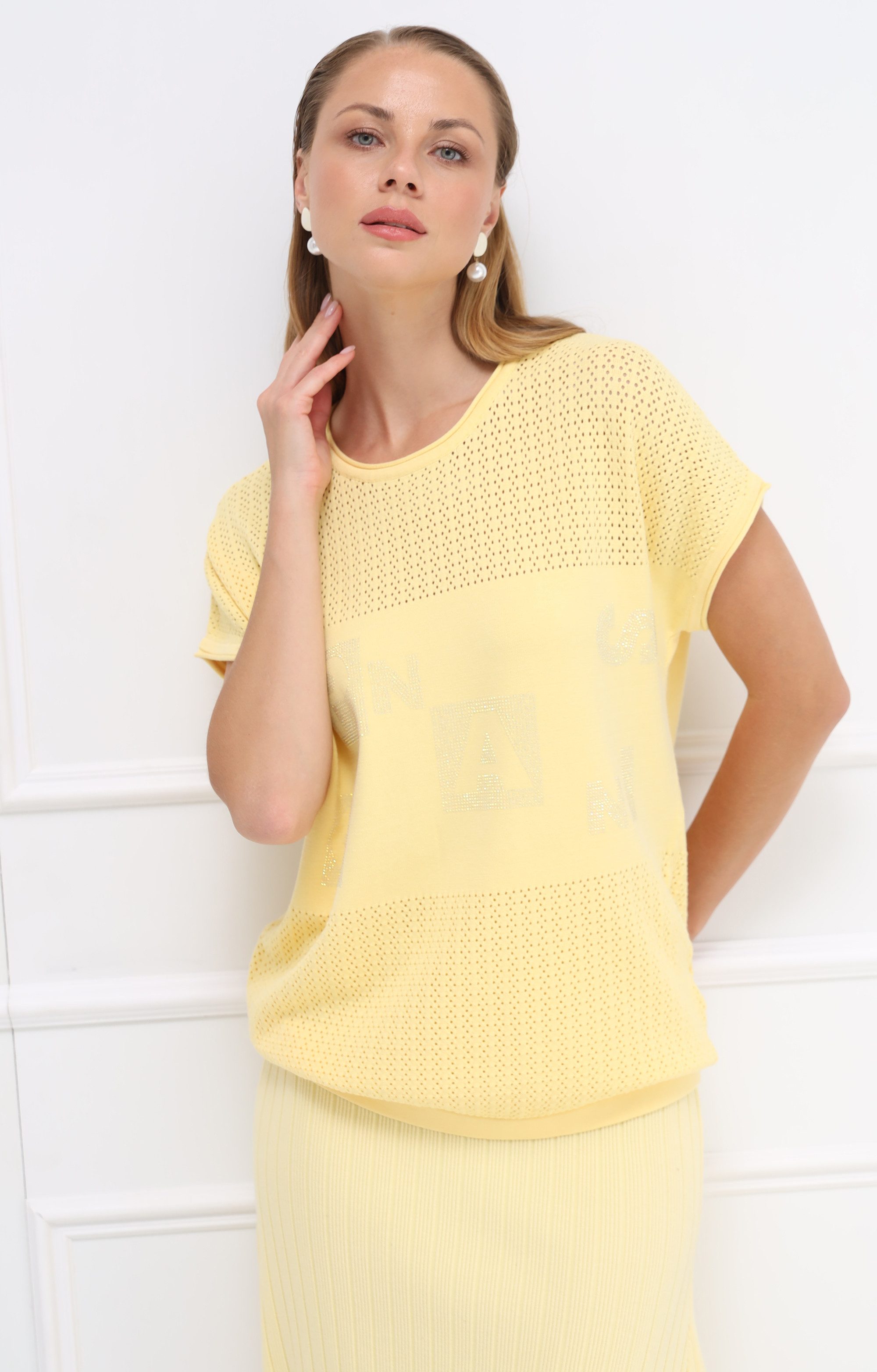 Passioni T-Shirt aus Strick mit Strassdetails günstig online kaufen