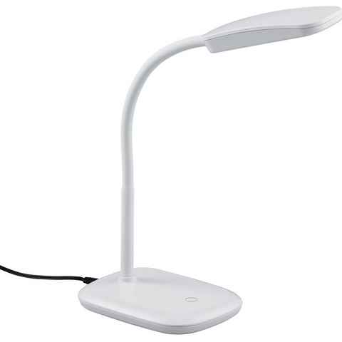 TRIO Leuchten LED Tischleuchte Boa, LED fest integriert, Warmweiß, Schreibtischlampe, weiß, Touch Dimmer, warmweiß, verstellbarer Flexarm