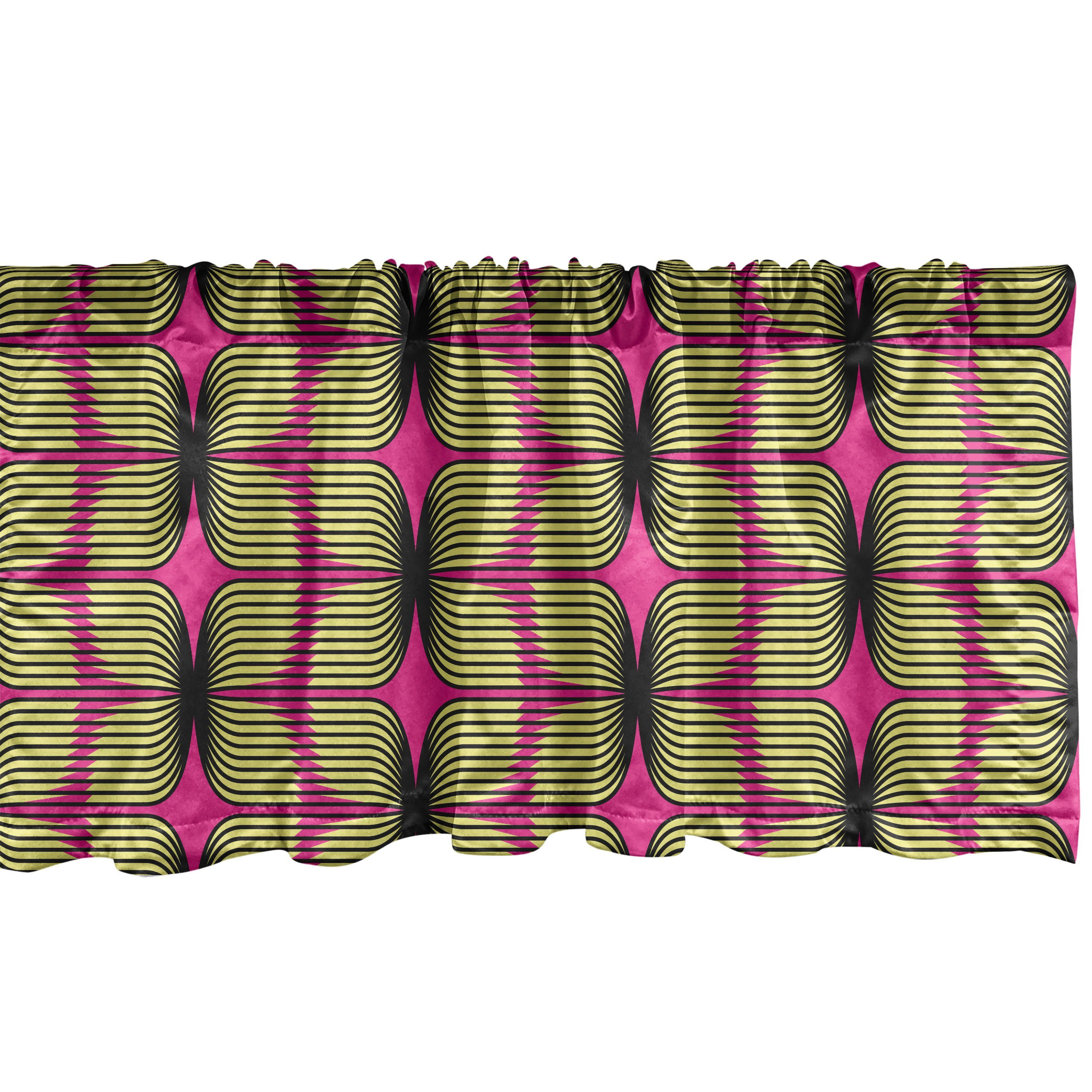 Scheibengardine Vorhang Volant für Küche Schlafzimmer Dekor mit Stangentasche, Abakuhaus, Microfaser, Retro Disco-Art-Plopp-Streifen