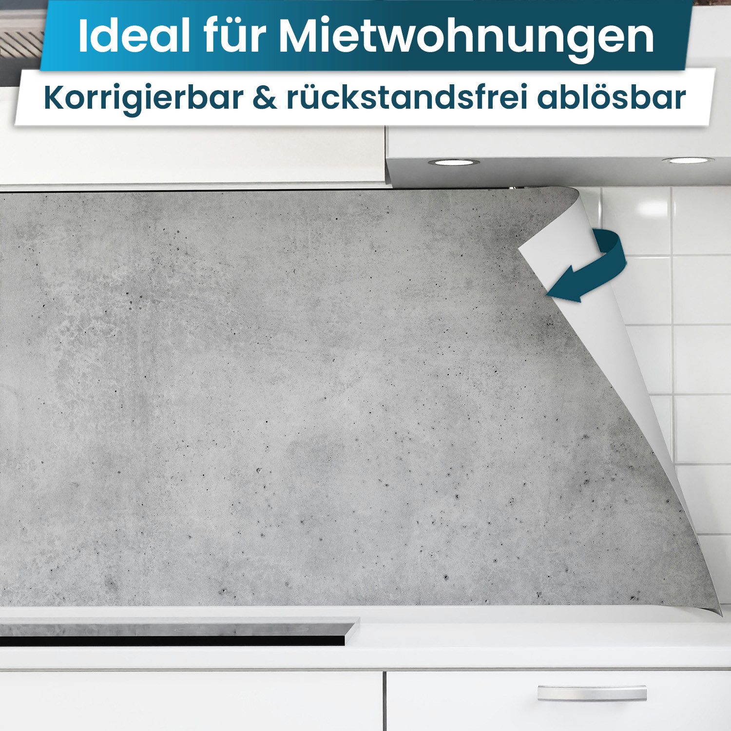 danario Küchenrückwand Folie selbstklebend - Matt - Spritzschutz Küche - versteift & robust
