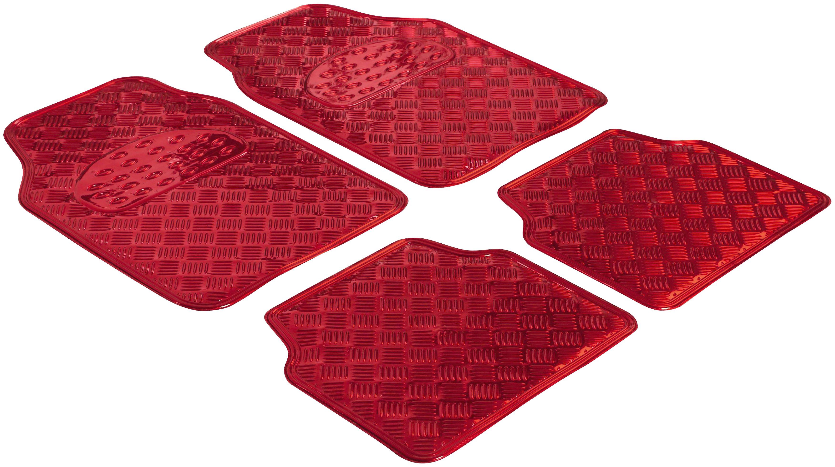 WALSER Universal-Fußmatten Metallic Riffelblech look (4 rutschhemmenden Rückseite Spikes Kombi/PKW, St), mit