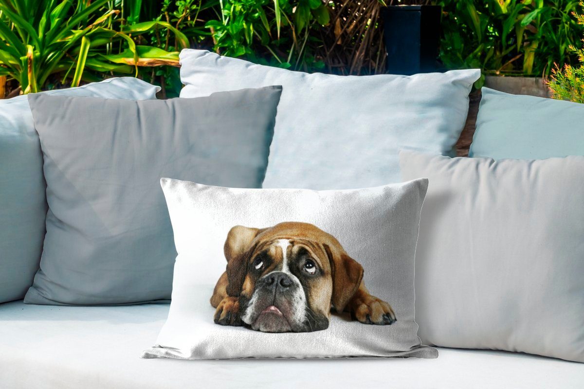 Hund Dekokissen - Polyester, MuchoWow Weiß, Outdoor-Dekorationskissen, - Kissenhülle Haustiere Dekokissenbezug,