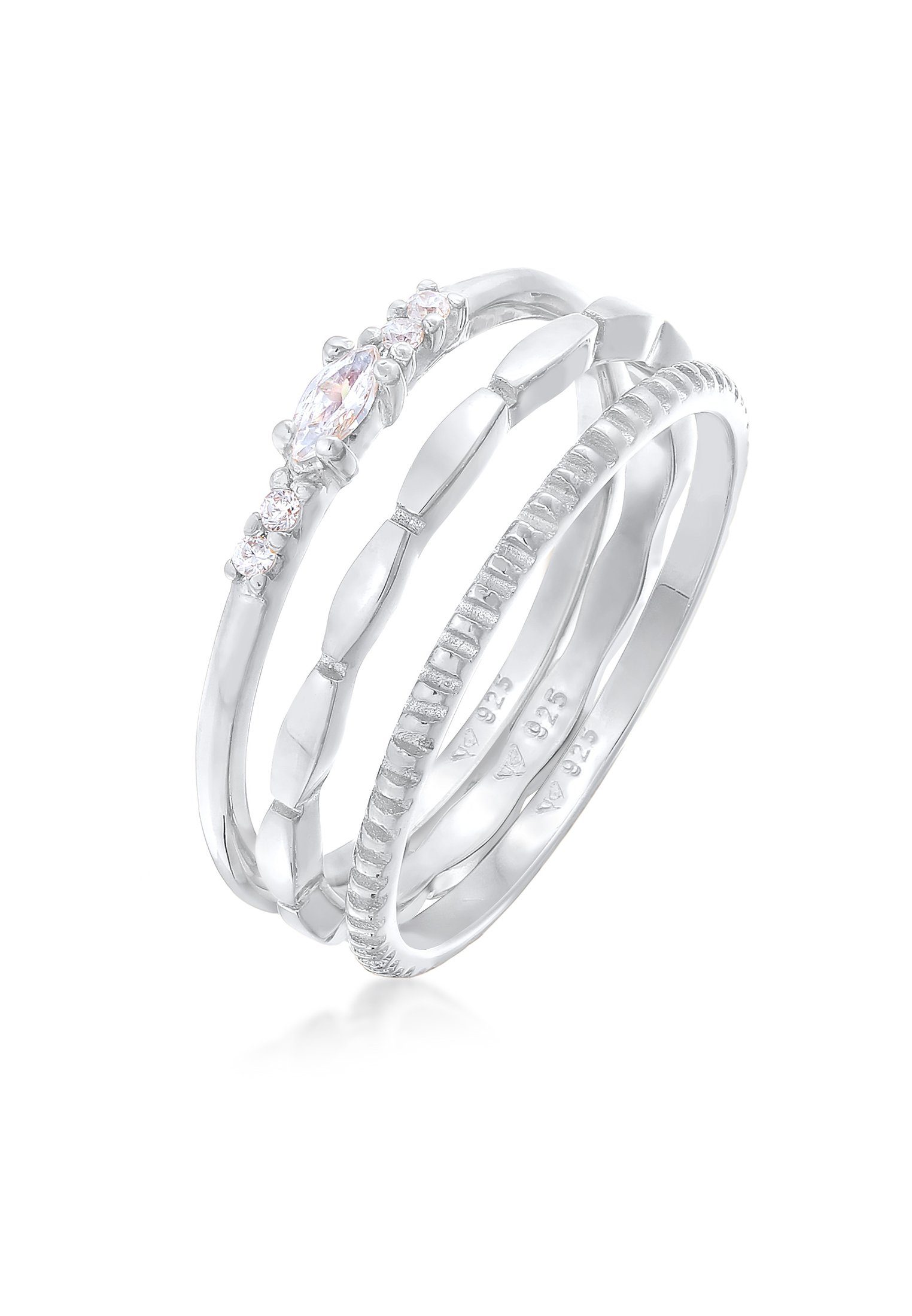 Ring-Set Zirkonia Marquise Basic Stapelring Set 925 Silber
