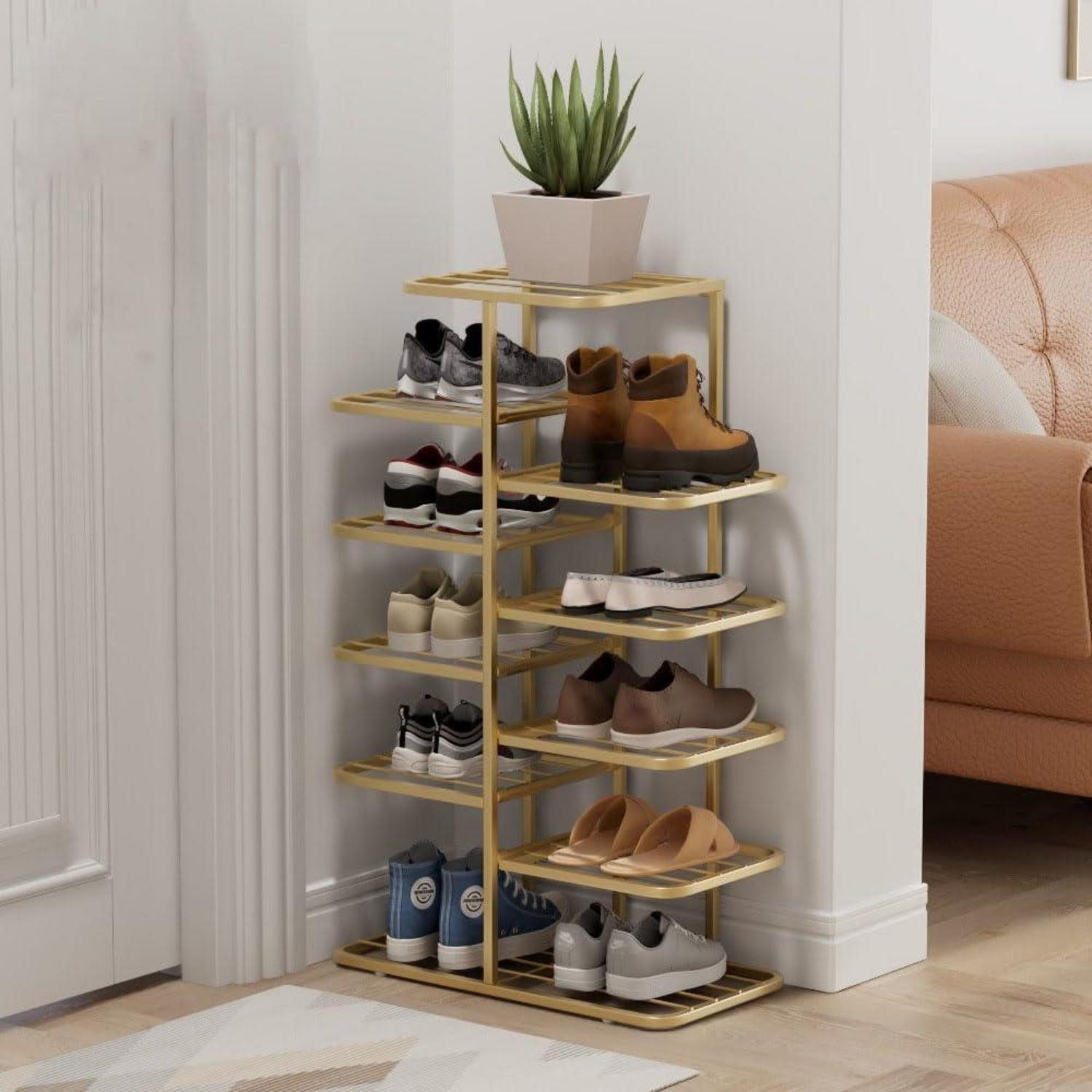 LuxusKollektion Schuhregal Vertikales Schuhregal 6 Ebenen Champagner-Gold, 6-tlg.