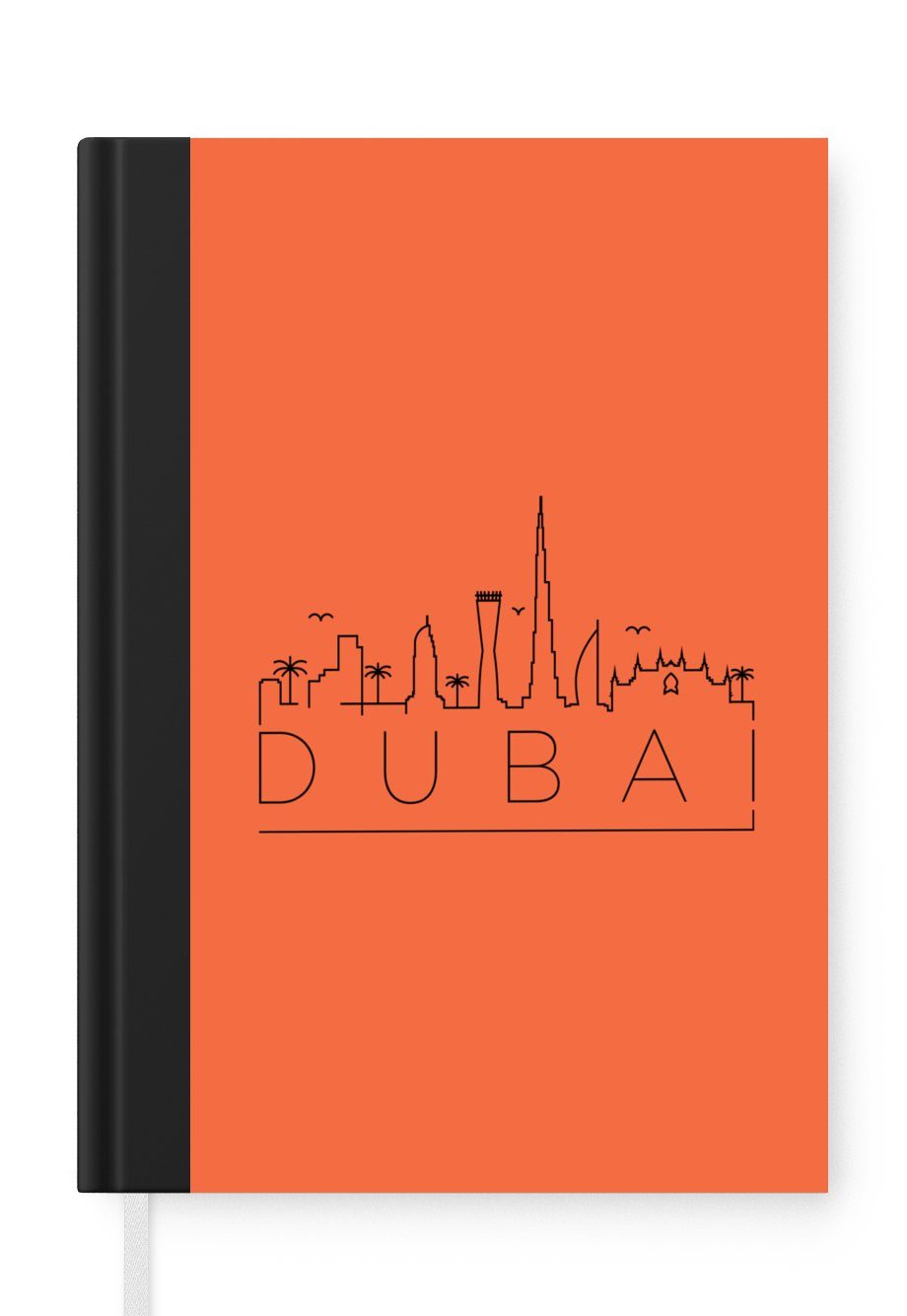 MuchoWow Notizbuch Skyline "Dubai" orange, Journal, Merkzettel, Tagebuch, Notizheft, A5, 98 Seiten, Haushaltsbuch