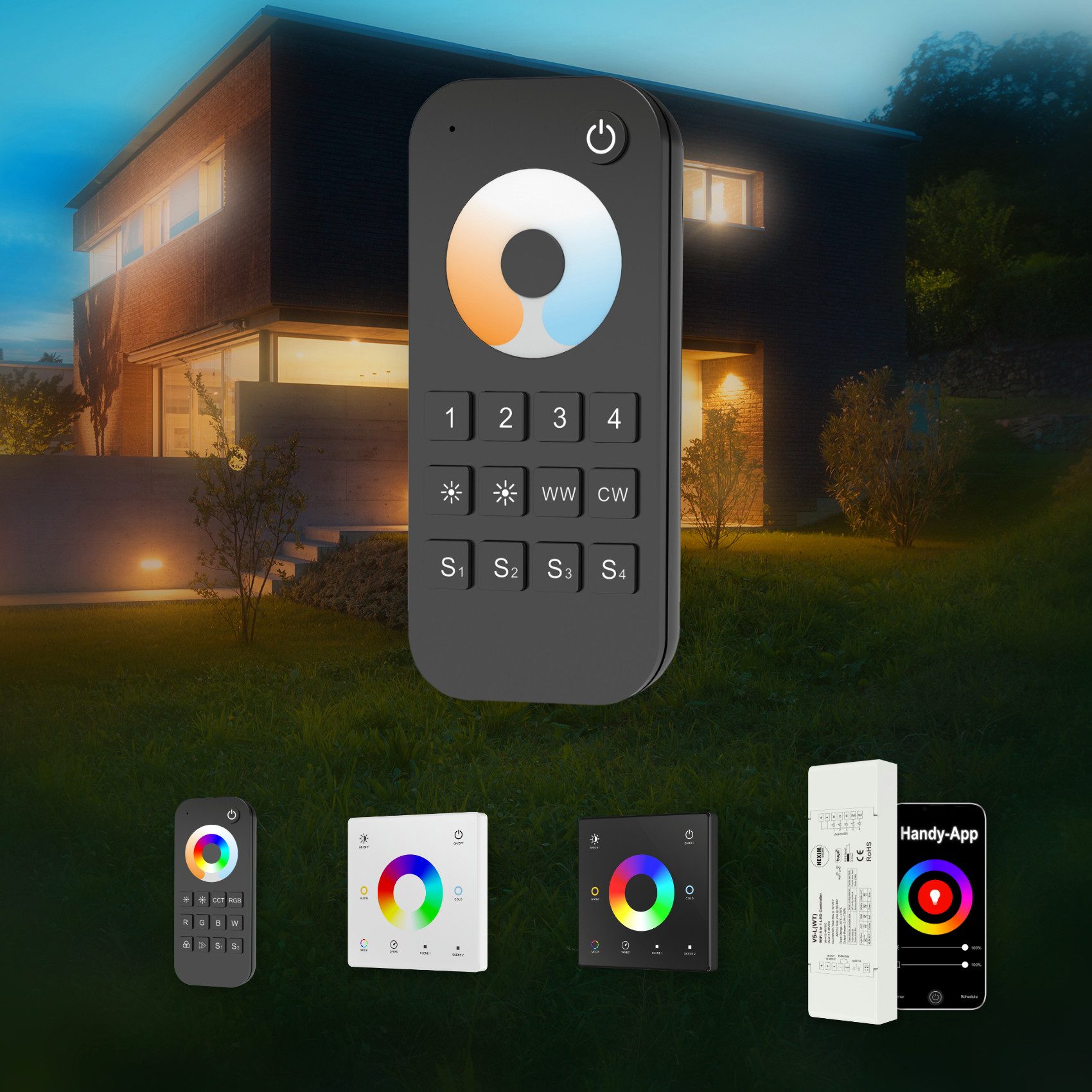 Hexim LED Stripe 12-48V Controller & Steuerung - (RT7 - 4 Zonen CCT Fernbedienung), 12-48V Controller & Steuerung - (RT7 - 4 Zonen CCT Fernbedienung)