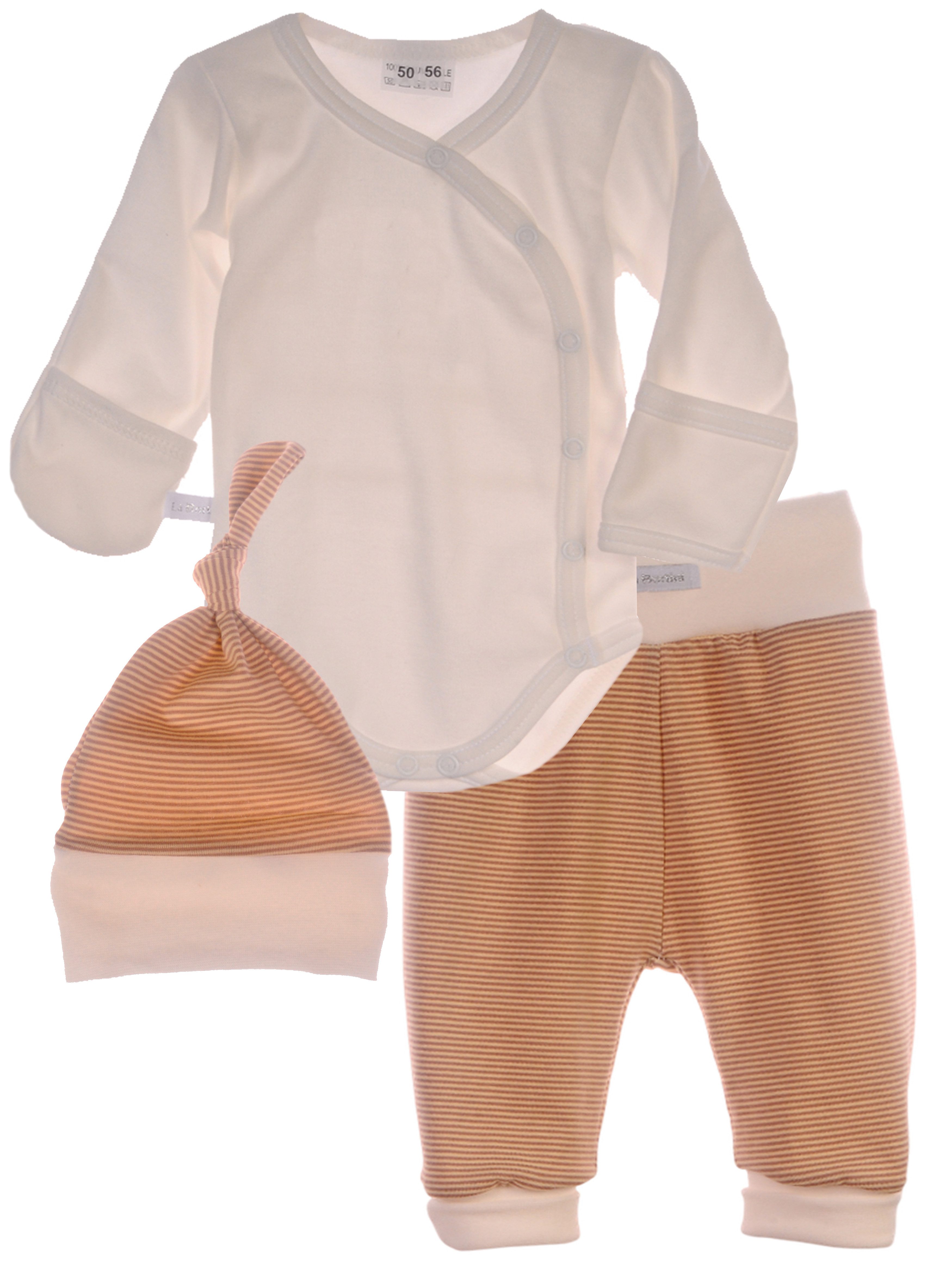 La Bortini Erstausstattungspaket Baby Anzug für Neugeborene Wickelbody Hose Mütze Set neutral Body (für Mädchen und Jungen, unises) Langarmbody mit Kratzschutz, 44 50 56 62 68 74 80 86