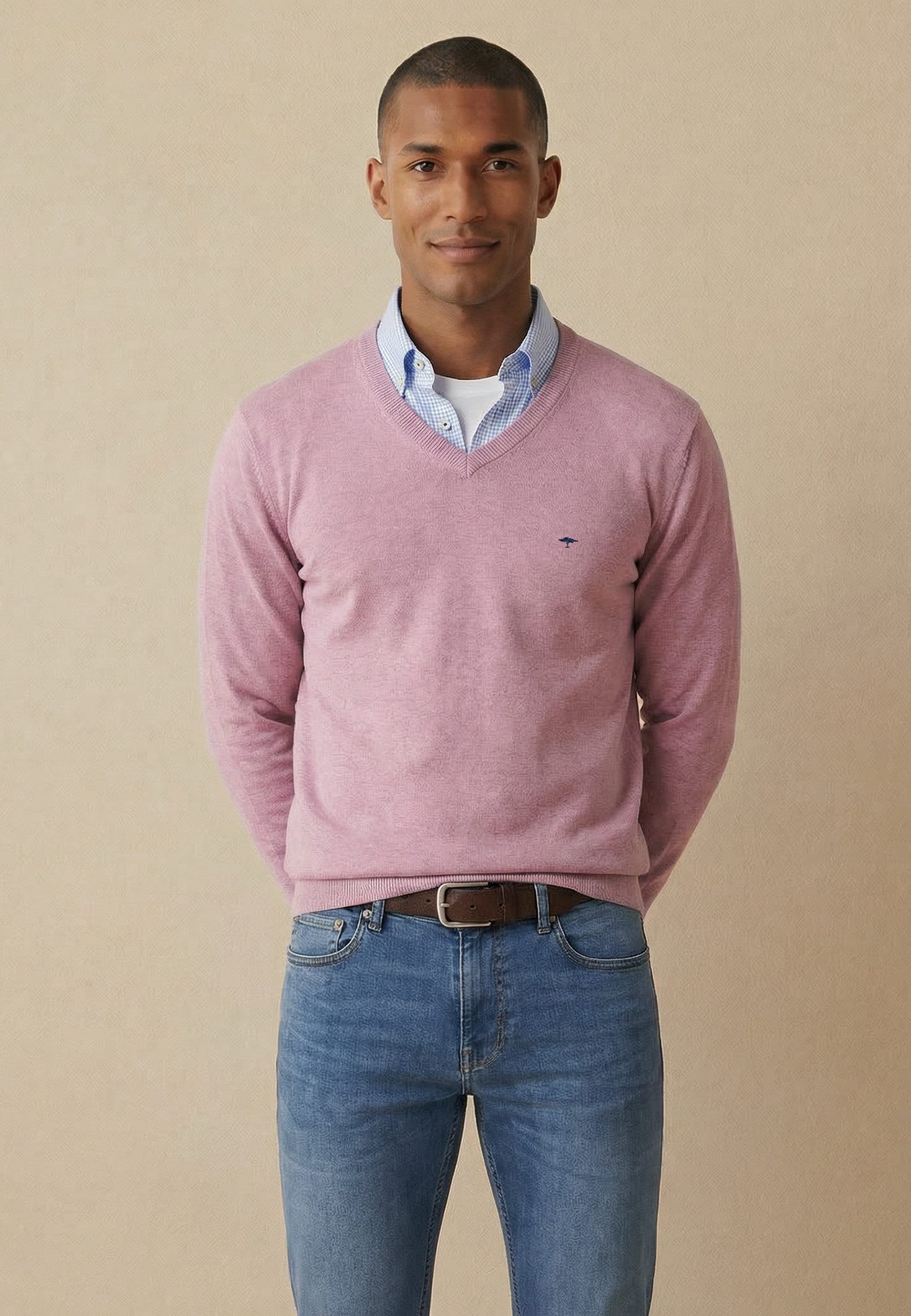 FYNCH-HATTON Strickpullover aus Baumwolle, mit V-Ausschnitt, hüftbedeckende Passform