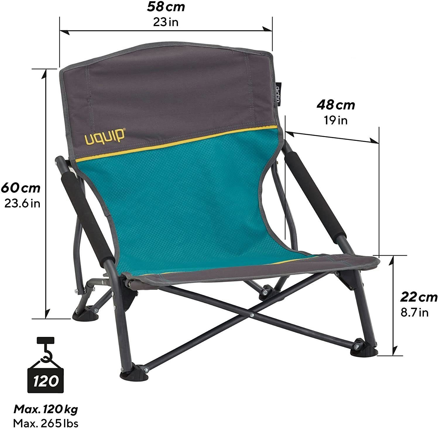 maximalen 2er Klappstuhl, 120 - Sitzfläche Campingstuhl Strandstuhl Set Sandy bis UQUIP Bequemer kg, Set, Komfort 2er tiefe für