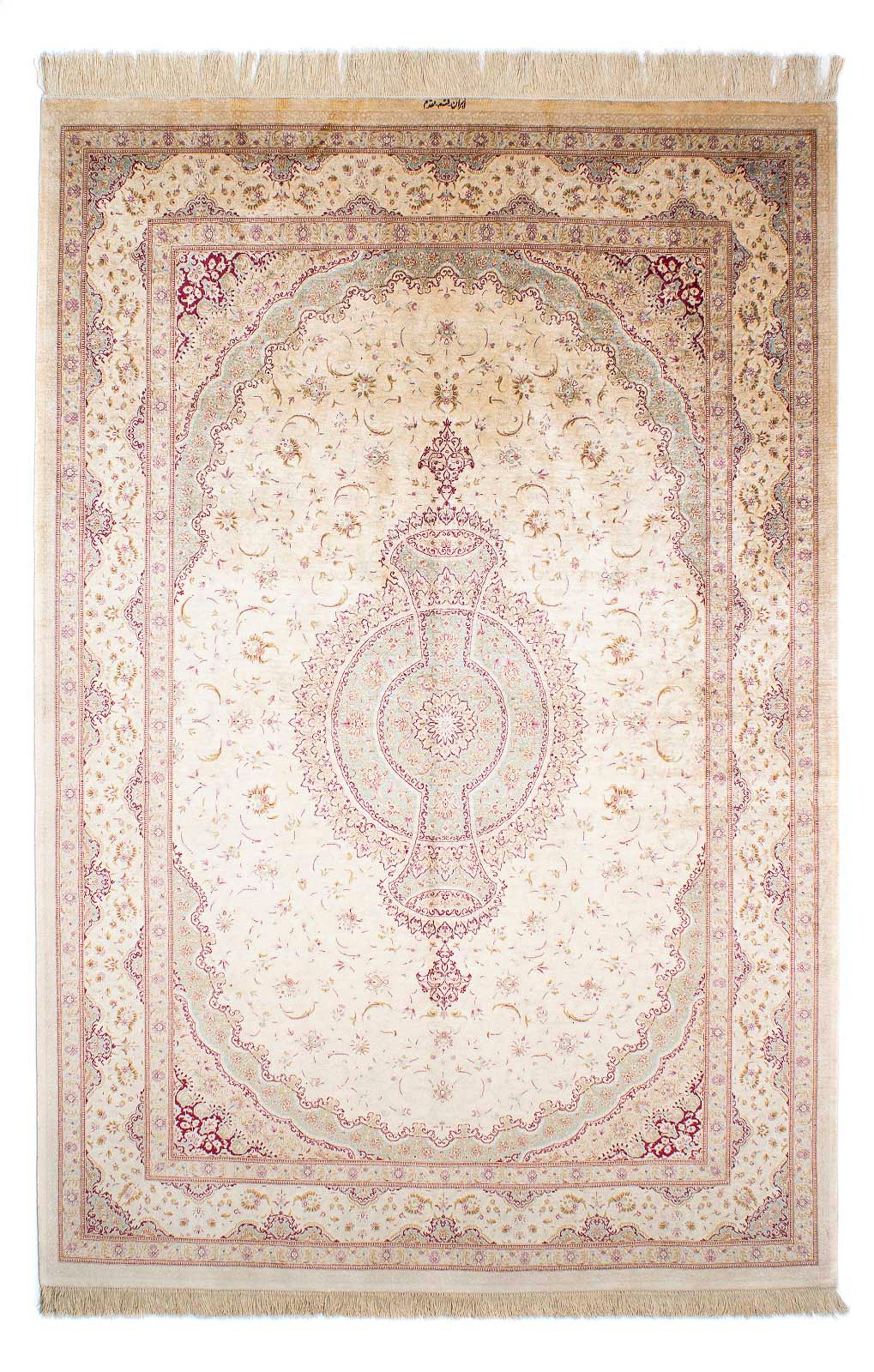Orientteppich Perser - Einzelstück Höhe: Zertifikat rechteckig, - beige, mm, 158 Handgeknüpft, mit morgenland, Ghom x Wohnzimmer, cm - 10 233