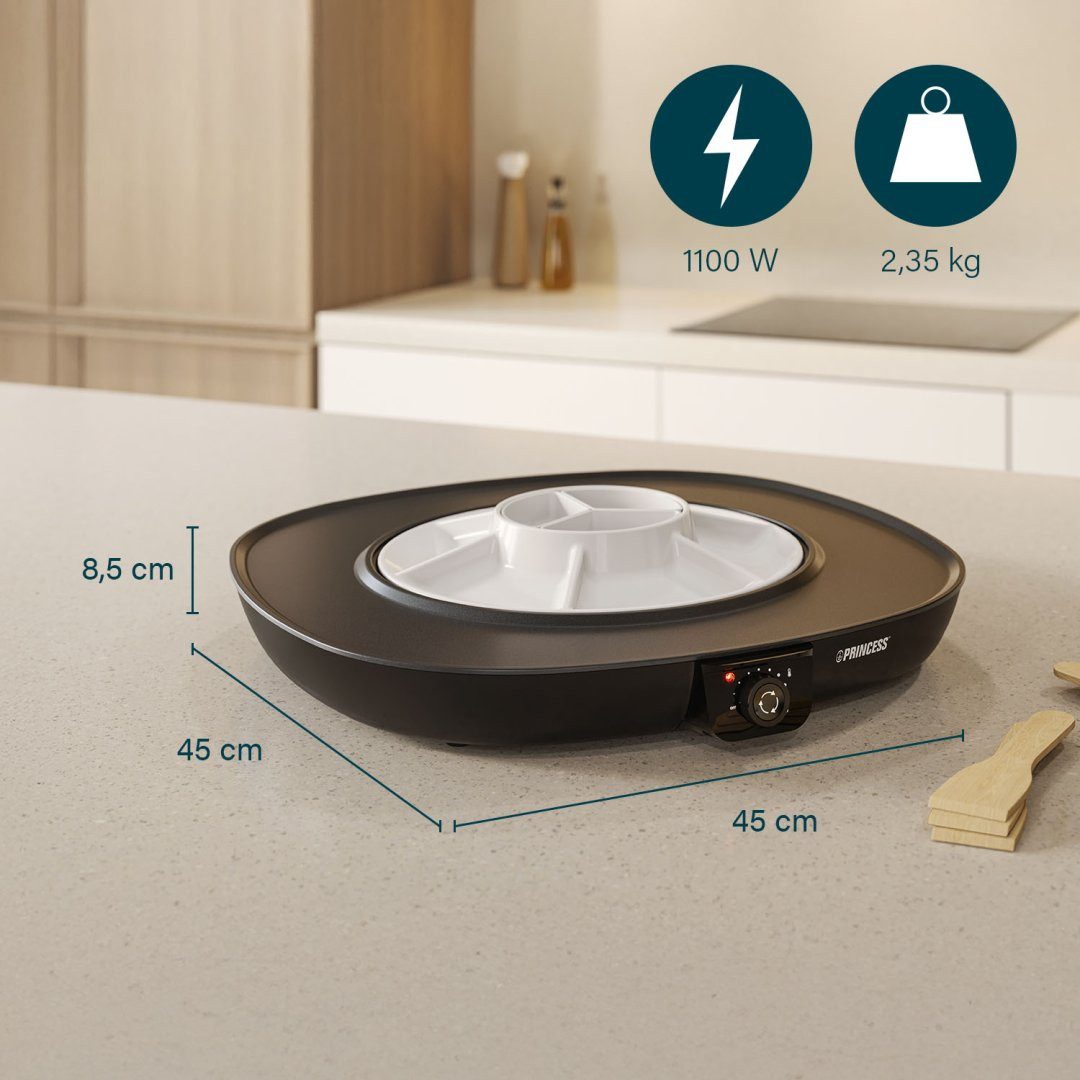PRINCESS Tischgrill Princess 103260 Table Chef Pirouette – Automatisch rotierendes Servier, 1100 W, Drehbare Servierplatte – Einstellbares Thermostat