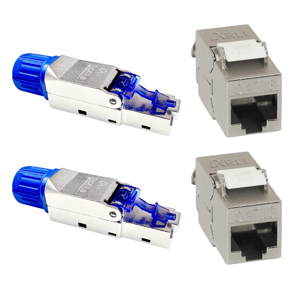 ARLI 2x Cat8.1 Netzwerkstecker RJ45 Stecker + 2x Keystone Modul geschirmt Netzwerk-Adapter RJ45 zu Verlegekabel, werkzeuglos I Snap-In Verschluss I Abgeschirmtes Gehäuse
