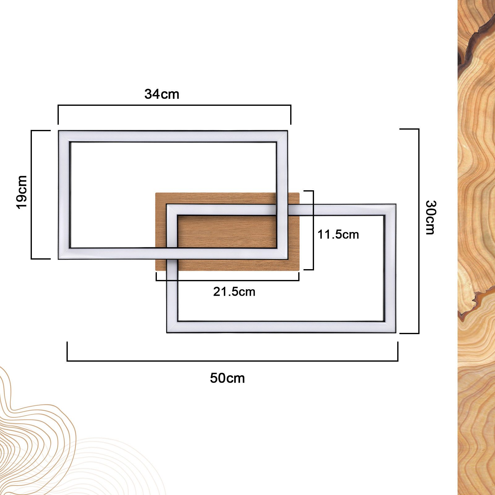 ZMH LED Deckenleuchte Wohnzimmer 3000K Schwarz Rechteckig Retro Deckenlampe günstig online kaufen