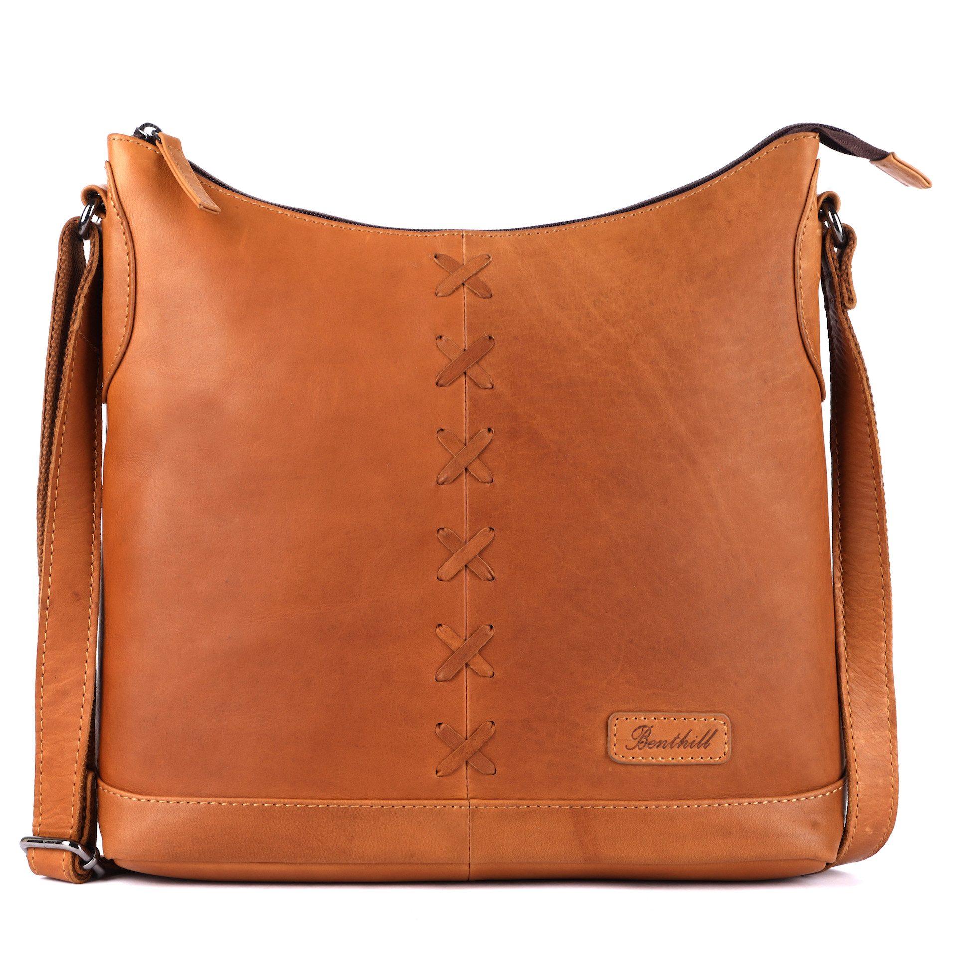 Benthill Umhängetasche Damen Echt Leder Schultertasche Bag Vintage Shopper Umhängetasche, Schultergurt / Umhängegurt Reißverschlussfach