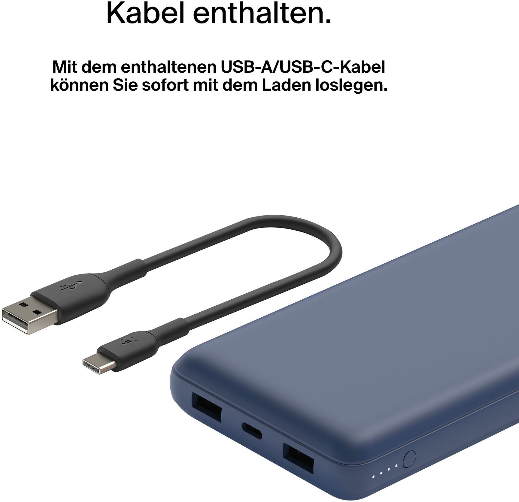 von 15 Belkin 20.000mAh bis Power Powerbank 78 3 Geräten Watt Laden zum blau 2x BoostCharge Powerbank, zu USB-A, Stunden 1x für USB-C,