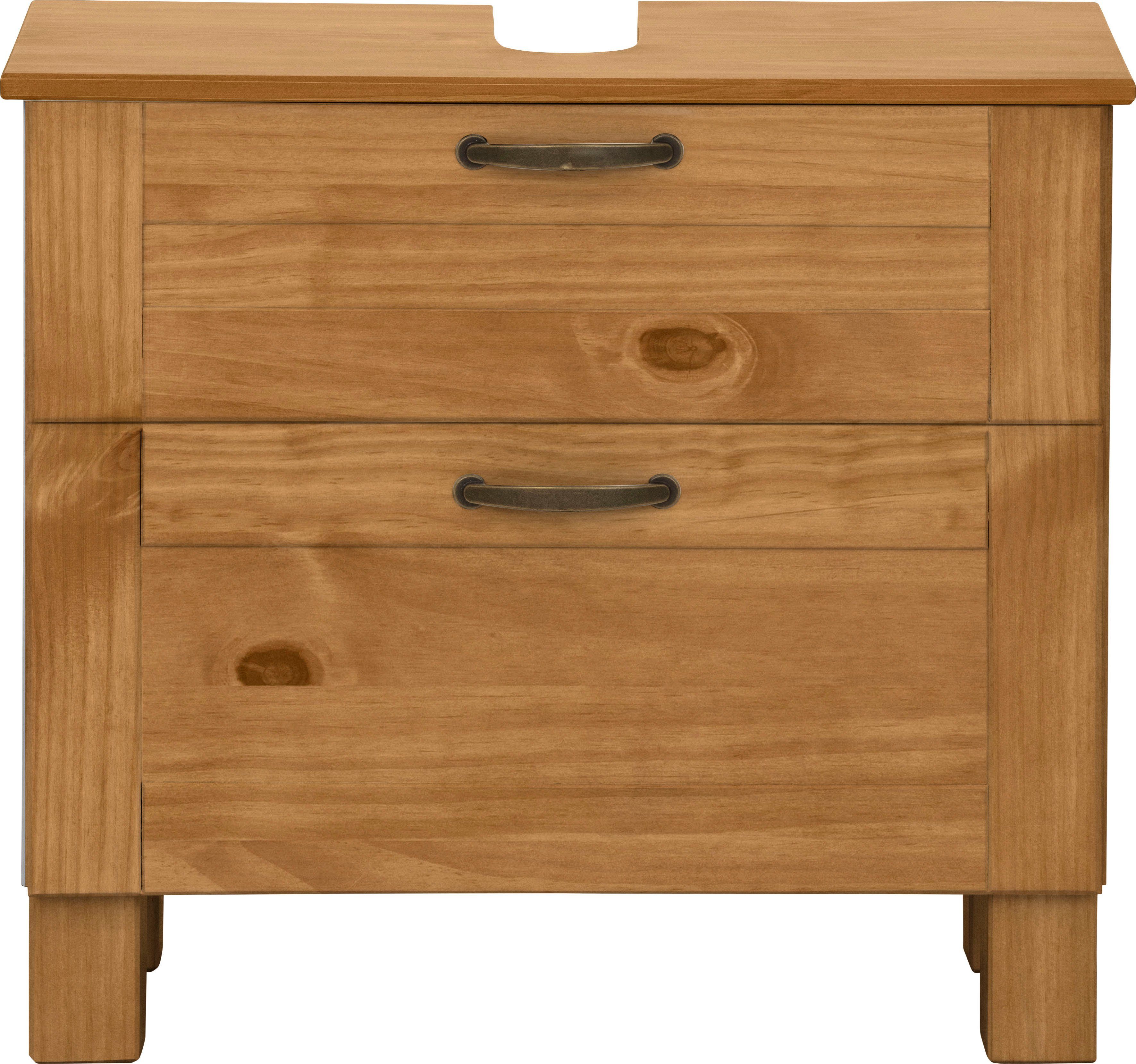 Home affaire Waschbeckenunterschrank Rodby FSC®-zertifiziertes Massivholz, Griffe Metall, Breite 60cm, Höhe 55cm