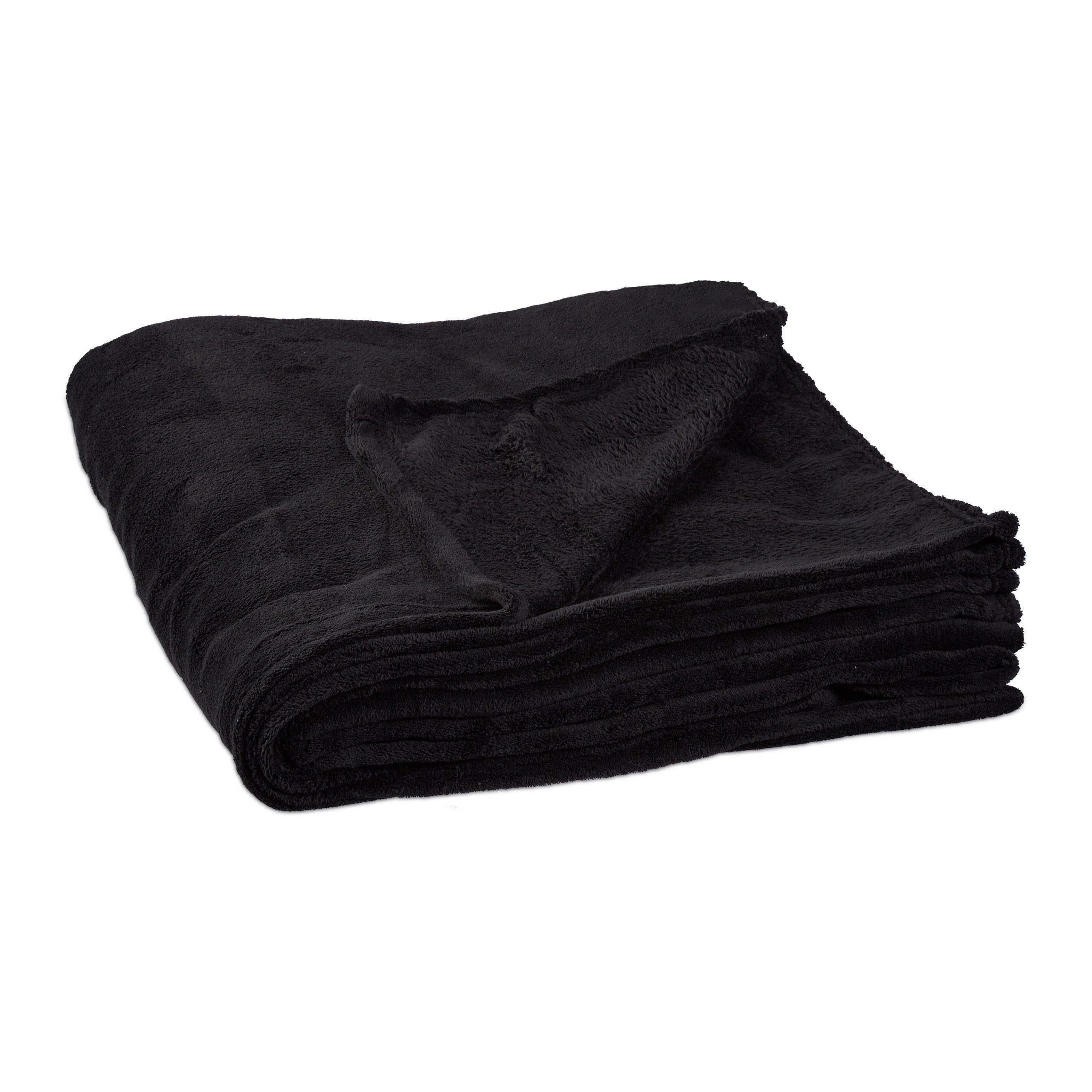 Wohndecke Kuscheldecke Fleece extragroß, relaxdays, Schwarz