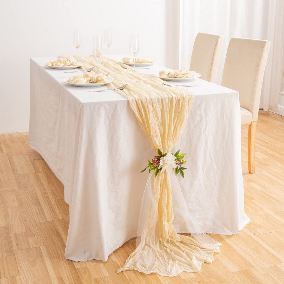 Tischläufer rustikaler Gaze-Tischläufer, Seihtuch, halbdurchsichtiger  Stoff, Tischdecke für Boho-Hochzeit, Geburtstagsfeier, 90 x 400 cm