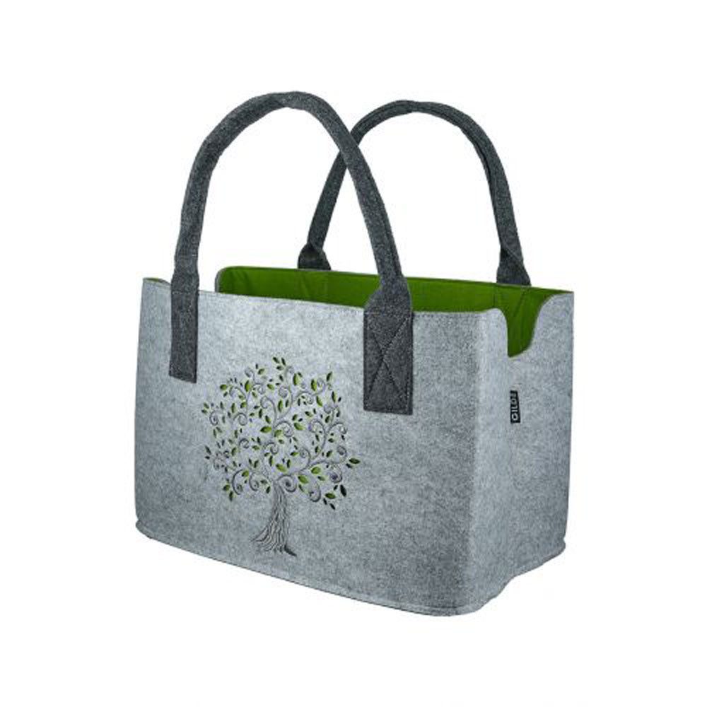 GILDE Einkaufsshopper Gilde Filztasche hellgrau Baum bestickt 26x25x40cm