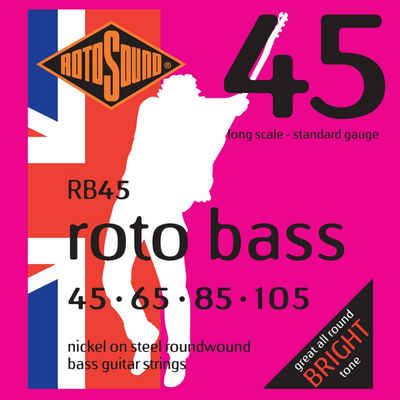 Rotosound Saiten, (Bass Saiten RB45 4er 45-105 Roto Bass, Nickel on Steel), RB45 Roto Bass Nickel Plated Steel Roundwound 4-String Set Standard