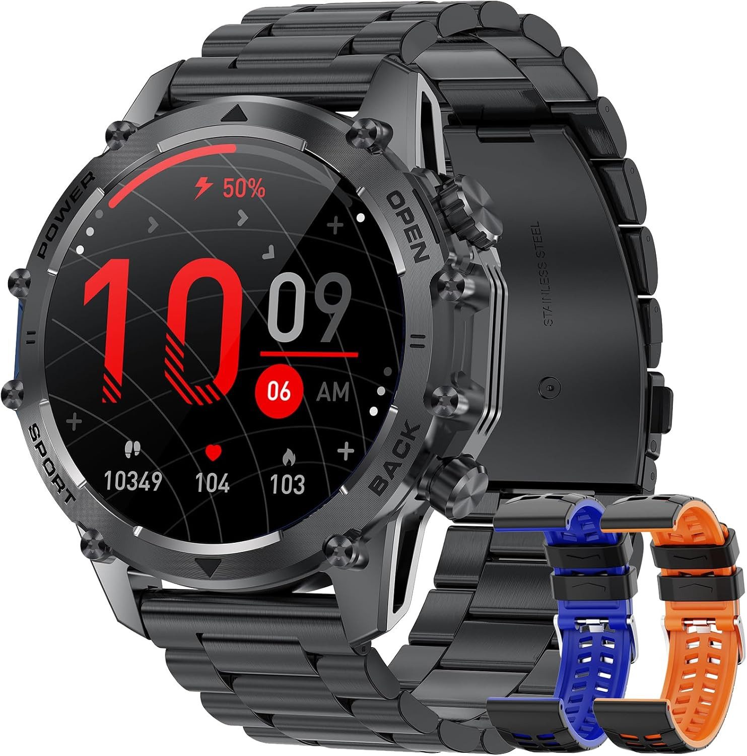 Hwagol Herren"s Multifunktionaler Fitness Tracker mit Herzfrequenz & SPO2 Smartwatch (3,8 cm/1,52 Zoll, Android/iOS), Outdoor IP68 wasserdicht, GPS & Schlafmonitor für Sport und Alltag